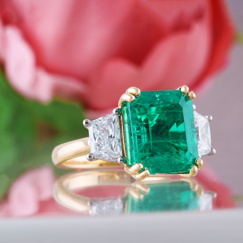 Beryl Emerald &amp; Diamond Three Stone Ring