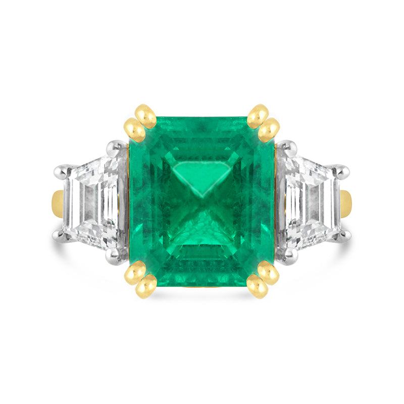 Beryl Emerald &amp; Diamond Three Stone Ring