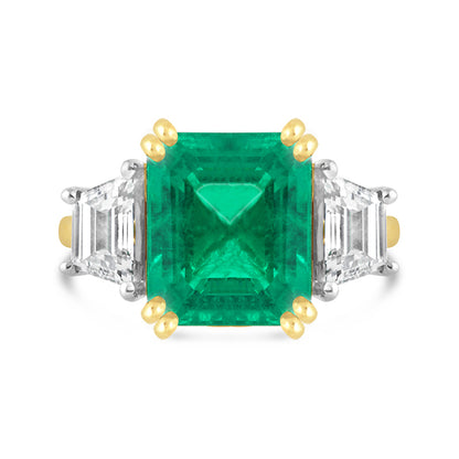 Beryl Emerald &amp; Diamond Three Stone Ring