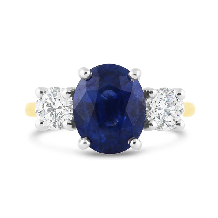 Oval Sapphire & Round Diamond Three Stone Ring - 2.58ct