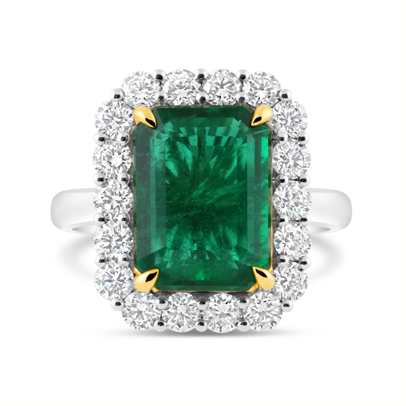 Cushion Cut Zambian Emerald &amp; Diamond Halo Ring