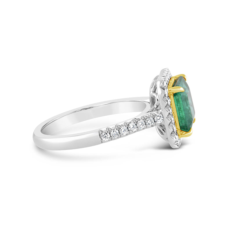 Princess Cut Zambian Emerald &amp; Diamond Halo Ring