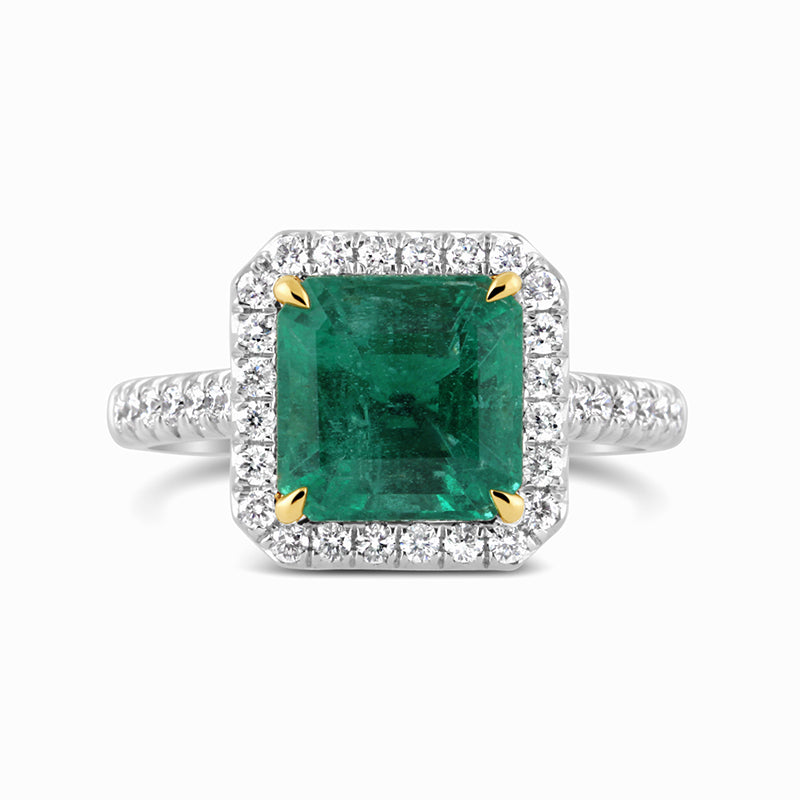 Princess Cut Zambian Emerald & Diamond Halo Ring