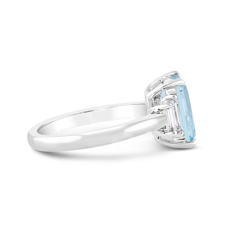 Aquamarine &amp; Diamond Three Stone Ring