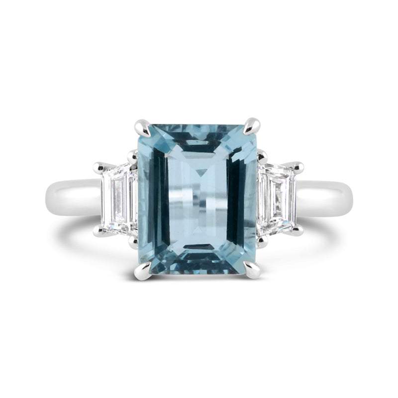 Aquamarine &amp; Diamond Three Stone Ring