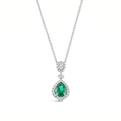 Double Halo Zambian Emerald &amp; Diamond Drop Pendant