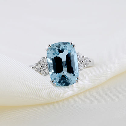 Cushion Cut Aquamarine &amp; Diamond Ring