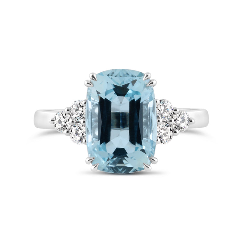 Cushion Cut Aquamarine &amp; Diamond Ring