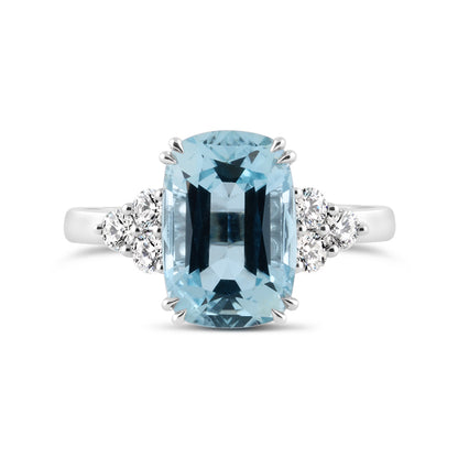 Cushion Cut Aquamarine &amp; Diamond Ring