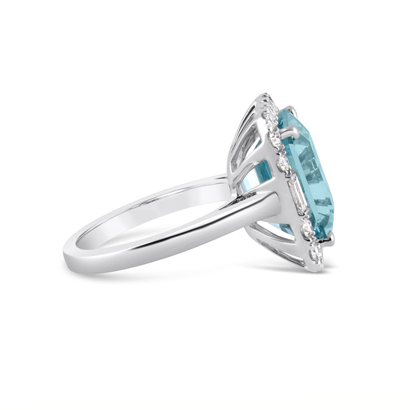 Emerald Cut Aquamarine &amp; Diamond Ring