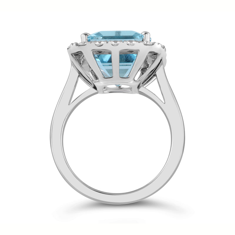 Emerald Cut Aquamarine &amp; Diamond Ring