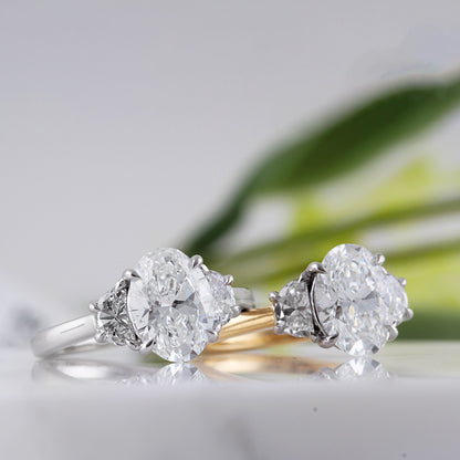Oval &amp; Half Moon Three Stone Engagement Ring 1.94ct