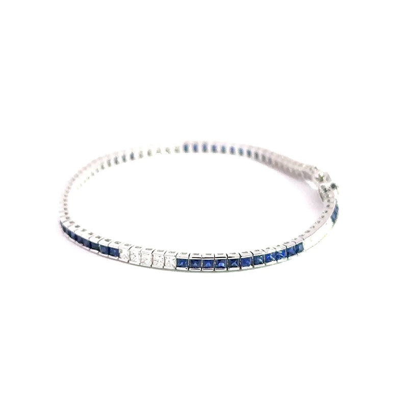 Princess Cut Diamond &amp; Sapphire Tennis Bracelet