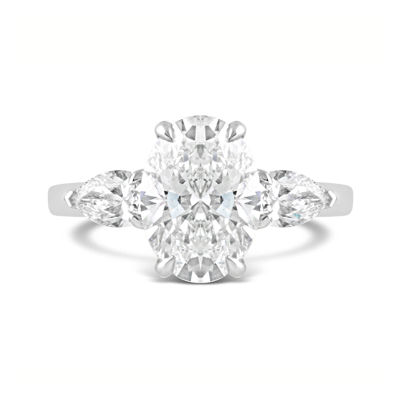 Oval &amp; Pear Cut Three Stone Engagement Ring 3.01ct