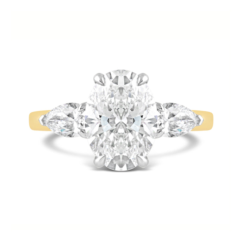 Oval &amp; Pear Cut Three Stone Diamond Ring 3.01ct