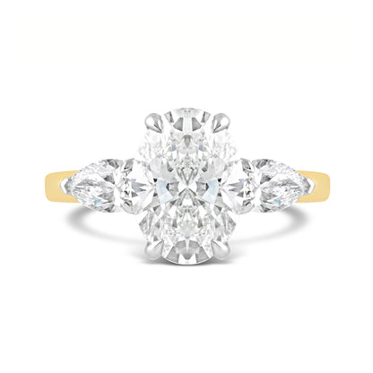 Oval &amp; Pear Cut Three Stone Diamond Ring 3.01ct