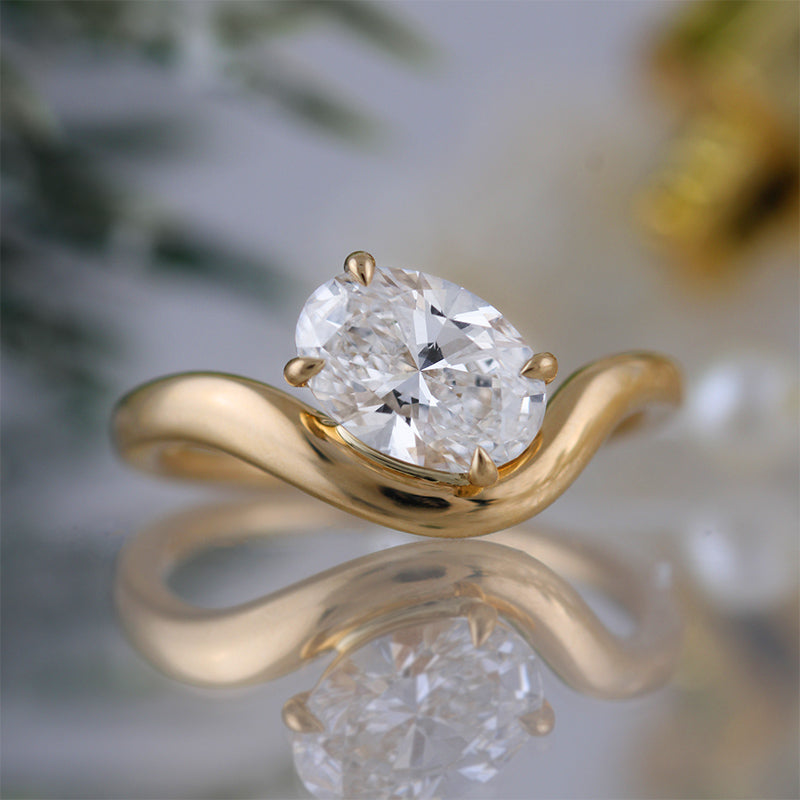 Floating Oval Solitaire Wave Diamond Ring 1.59ct
