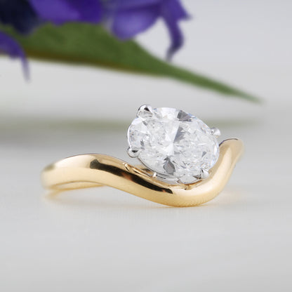 Floating Oval Solitaire Wave Diamond Ring 1.59ct