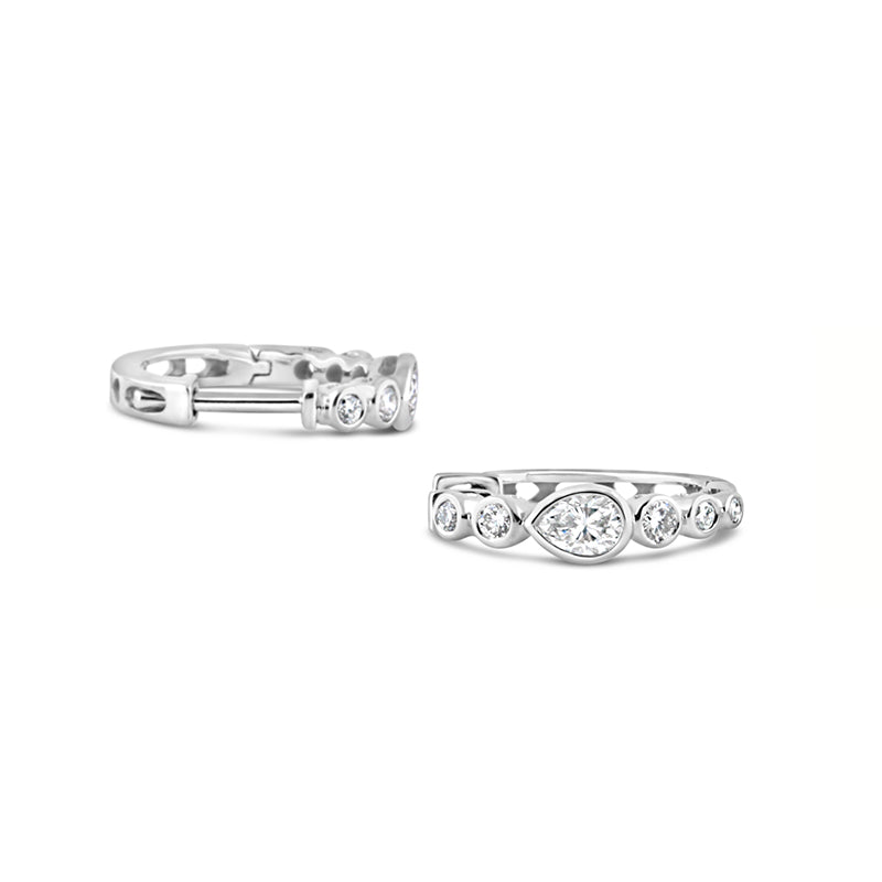Pear &amp; Round Bezel Set Diamond Hoop Earrings 0.52ct