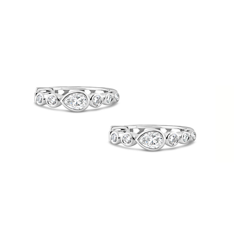 Pear &amp; Round Bezel Set Diamond Hoop Earrings 0.52ct