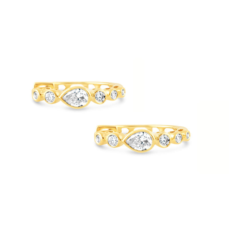 Pear & Round Bezel Set Diamond Hoop Earrings 0.51ct