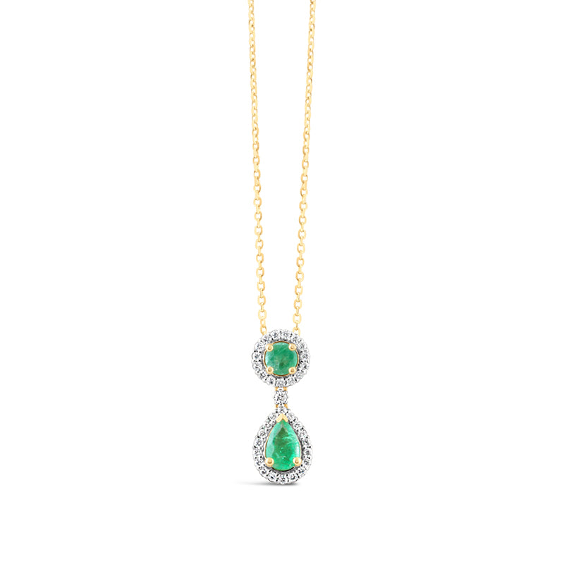 Round &amp; Pear Emerald &amp; Diamond Halo Pendant