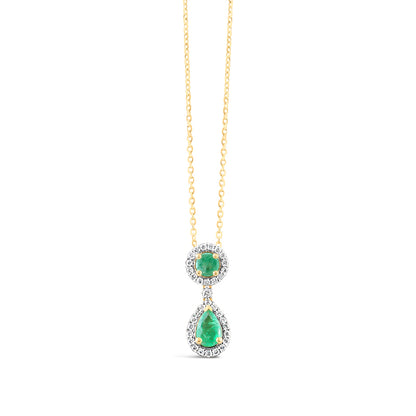 Round &amp; Pear Emerald &amp; Diamond Halo Pendant