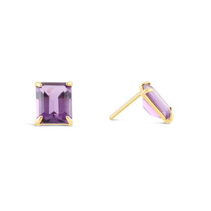 Emerald Cut Amethyst Stud Earrings 3ct