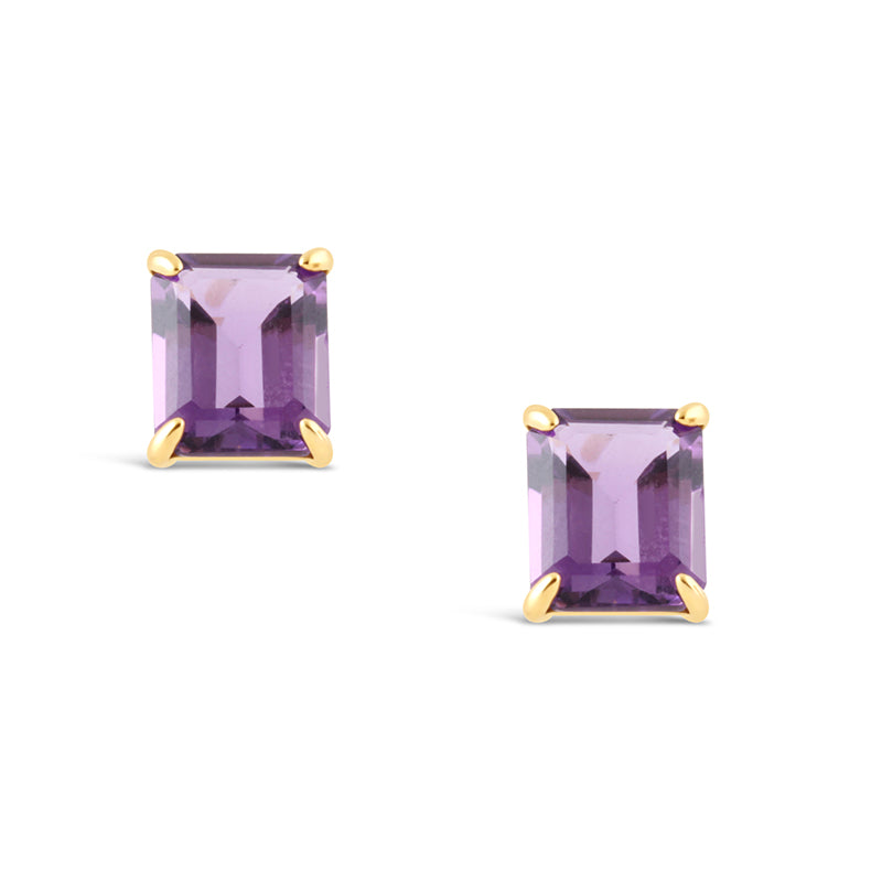 Emerald Cut Amethyst Stud Earrings 8ct