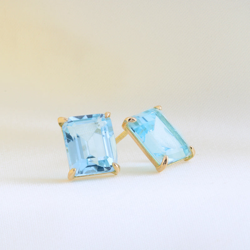 Emerald Cut Blue Topaz Stud Earrings