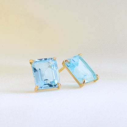 Emerald Cut Blue Topaz Stud Earrings