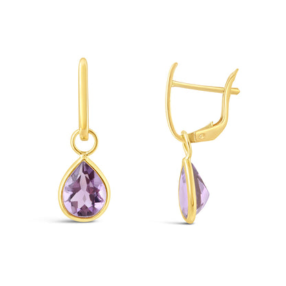 Bezel Set Pear Cut Ametyst Drop Earrings 8ct