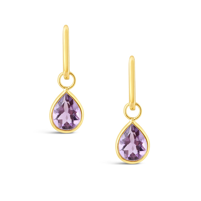 Bezel Set Pear Cut Ametyst Drop Earrings 8ct