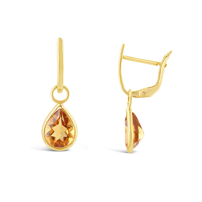 Bezel Set Pear Cut Orange Topaz Drop Earrings 8ct