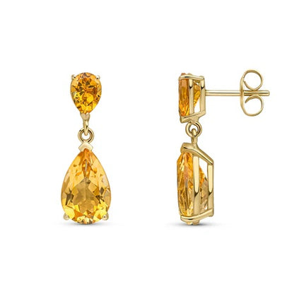 Two Stone Pear Cut Citrine Drop Earrings