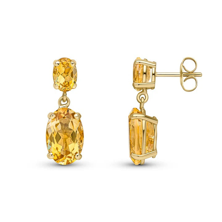 Two Stone Oval Cut Citrine Drop Earrings