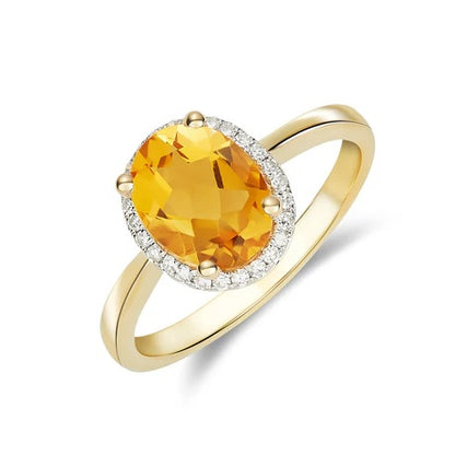 Oval Citrine &amp; Diamond Halo Ring
