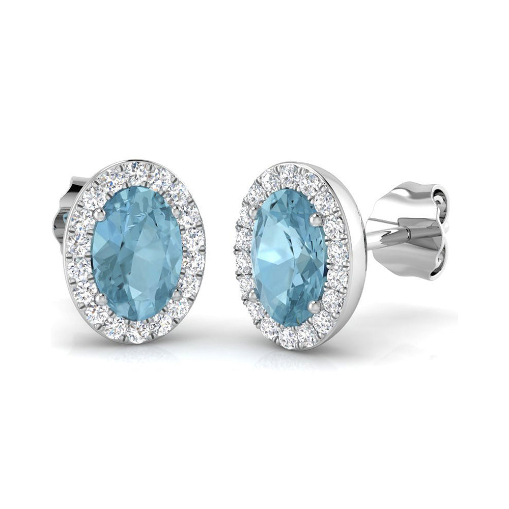 Oval Aquamarine &amp; Diamond Halo Stud Earrings