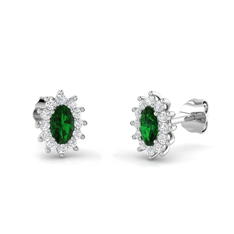 Oval Emerald &amp; Diamond Halo Stud Earrings