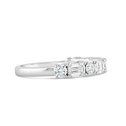 Nine Stone Emerald &amp; Round Cut Diamond Ring 1.32ct