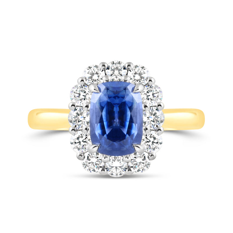 Cushion Sapphire &amp; Diamond Cluster Ring