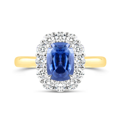 Cushion Sapphire &amp; Diamond Cluster Ring