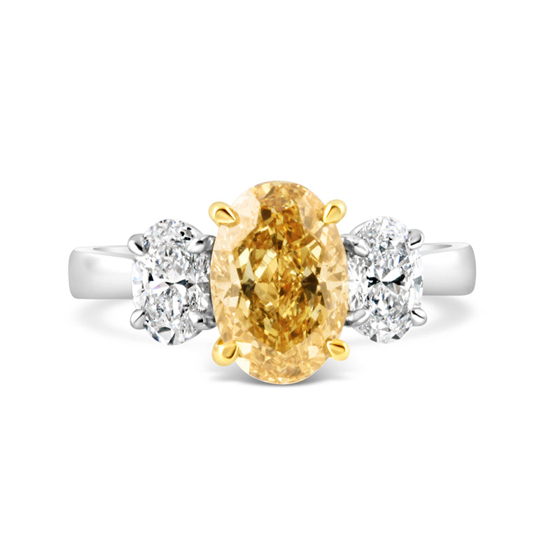 Oval Yellow Diamond Three Stone Rings - 2.86ct