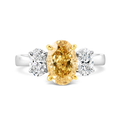 Oval Yellow Diamond Three Stone Rings - 2.86ct
