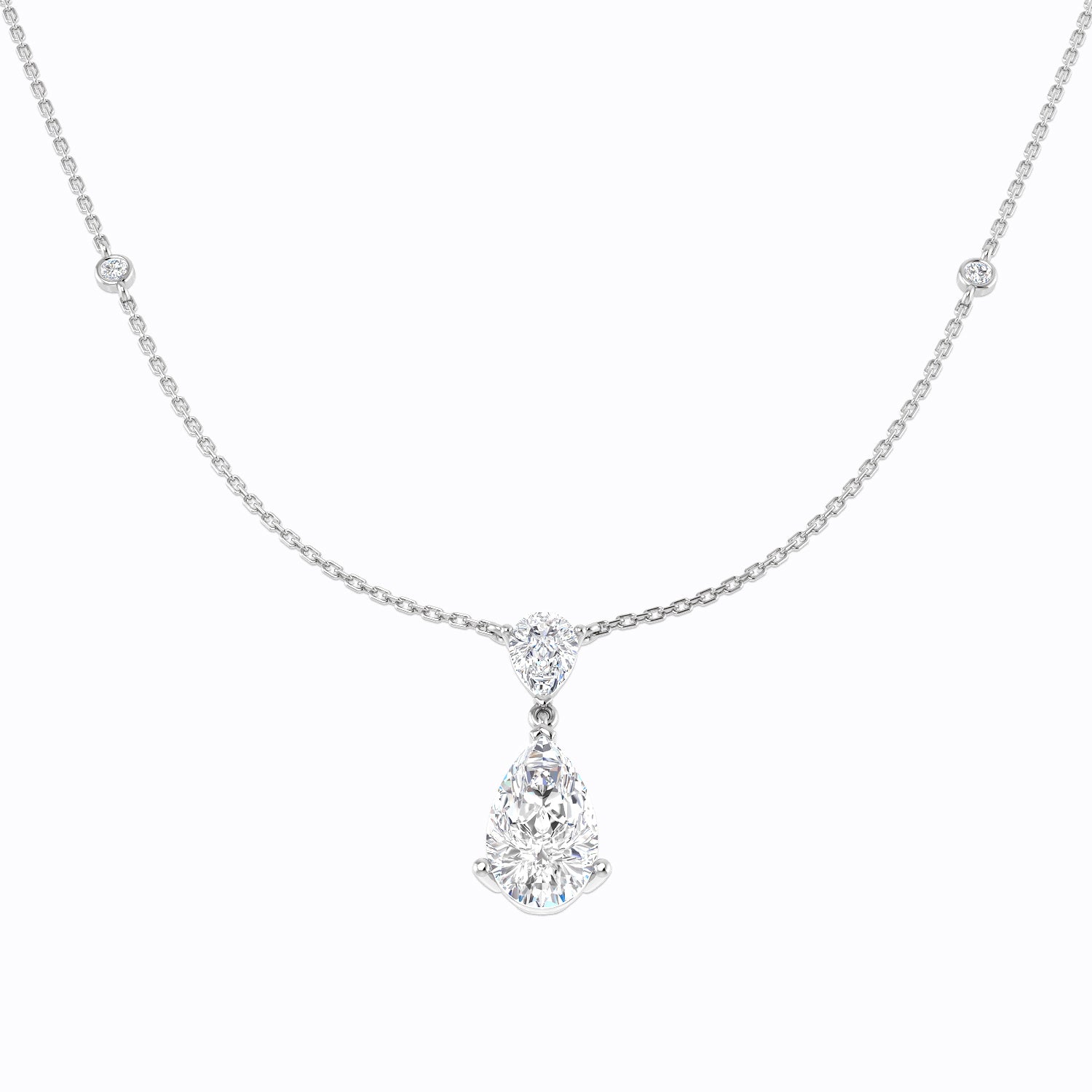 Double Pear Cut Diamond Drop Necklace .81ct