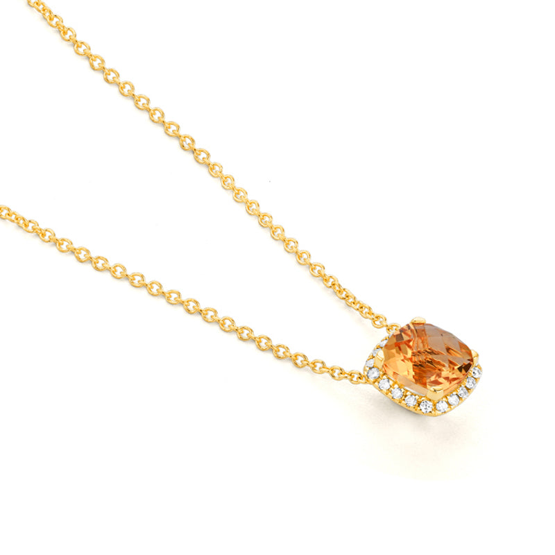Cushion Citrine &amp; Diamond Halo Pendant