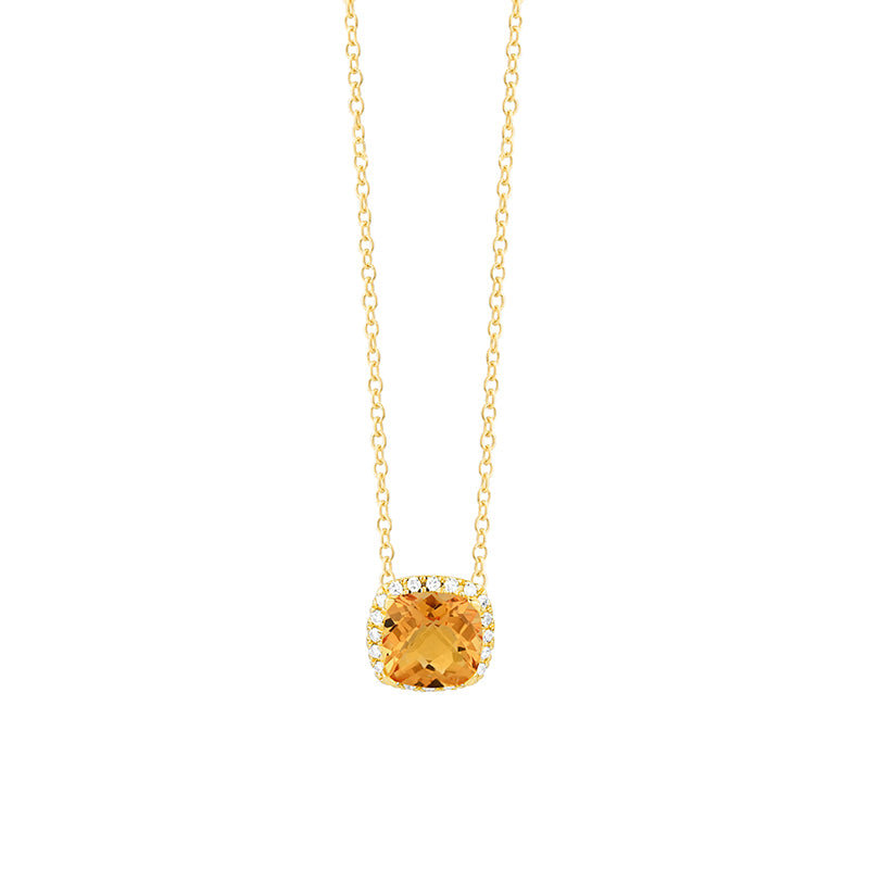 Cushion Citrine & Diamond Halo Pendant
