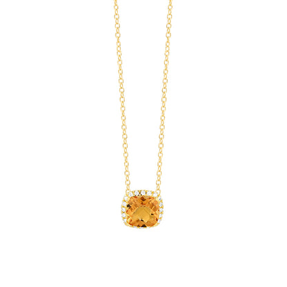Cushion Citrine &amp; Diamond Halo Pendant