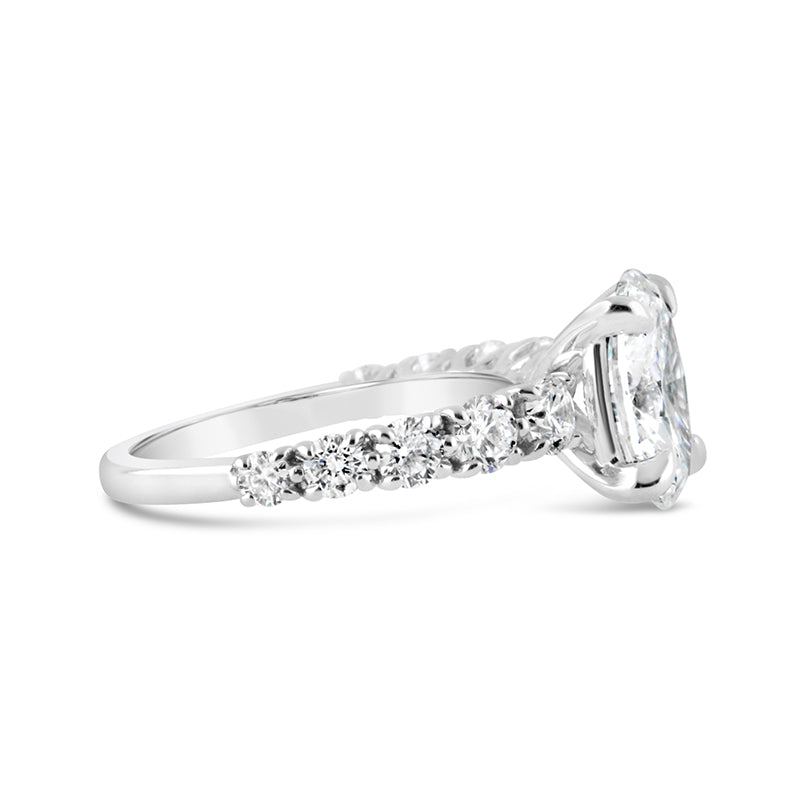 Oval Solitaire Diamond Set Shoulders Engagment Ring 3.00ct