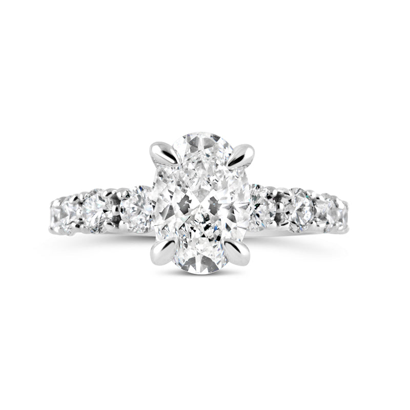 Oval Solitaire Diamond Set Shoulders Engagment Ring 3.00ct